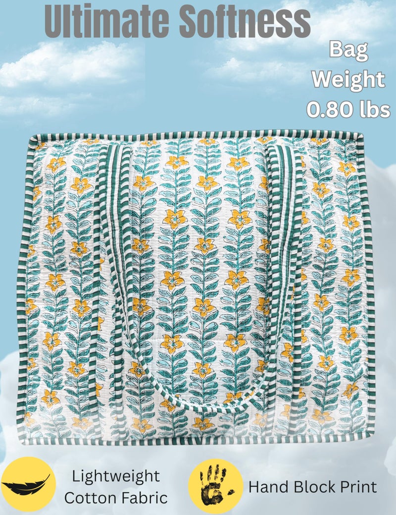 Third Eye Export 100% Cotton Quilted Tote Bag 18x16â€“ Large Zipper Beach Bag & Travel Bag Green Purse Reusable Grocery Bags (Sea Garden French Porcelain Leaf Print) - Image 3