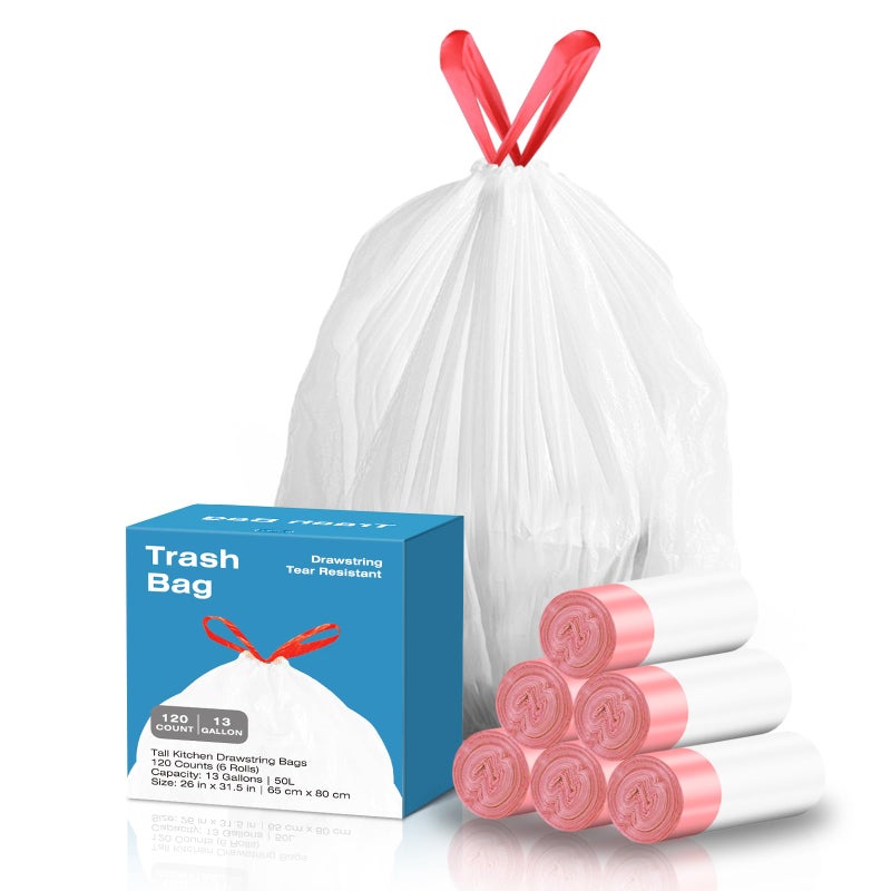 KdbK 132 Gallon Tall Kitchen Drawstring Trash Bags 120 Count Preseparated Garbage Bags Unscented Leak Proof Waste Bag for Kitchen Office Home - Image 2