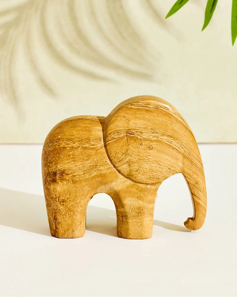 REDTAG Brown Wooden Elephant Decor Small