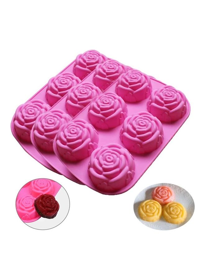 3-Pack 6-Cavity Rose Shaped Silicone Baking Mold Pink 9.64 x 6.41 x 2.95inch - Image 1