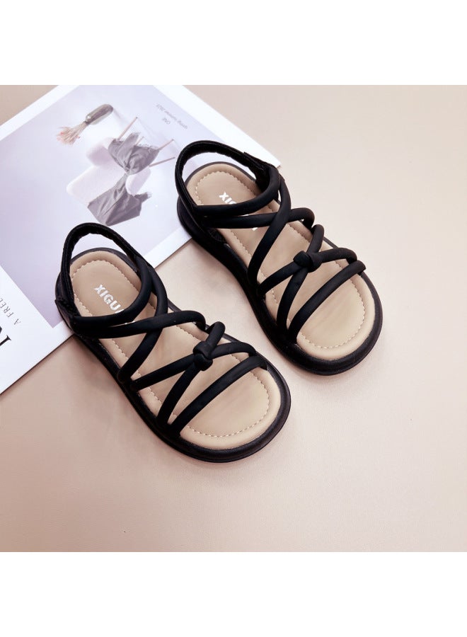 Girls' Sandals  Summer New Style Kidsren's Braided Strap Sandals Soft Sole Student Princess Shoes Breathable