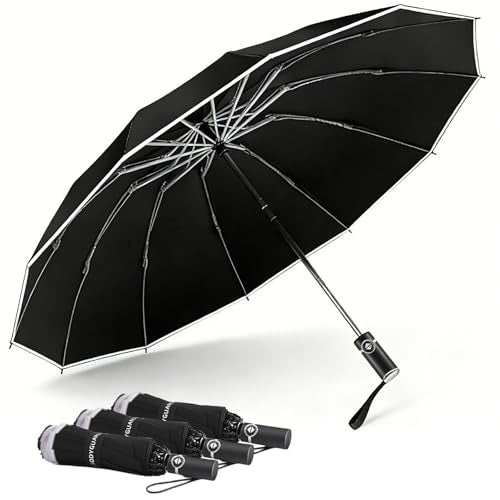 Bodyguard Inverted Umbrella Large Windproof Umbrellas for Rain Sun Travel Umbrella Compact with Reflective Stripe, Black-46 INCH (pack of 3) - Image 1