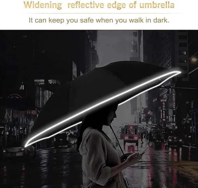 Bodyguard Inverted Umbrella Large Windproof Umbrellas for Rain Sun Travel Umbrella Compact with Reflective Stripe, Black-46 INCH (pack of 3) - Image 2