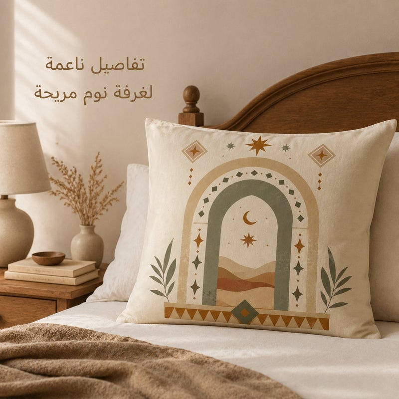Middle Eastern Arch Moon and Desert Landscape Cushion Cover, Boho Natural Style Decorative Pillowcase for Sofa, Bedroom, Chair and Home Gift Decor - Image 3