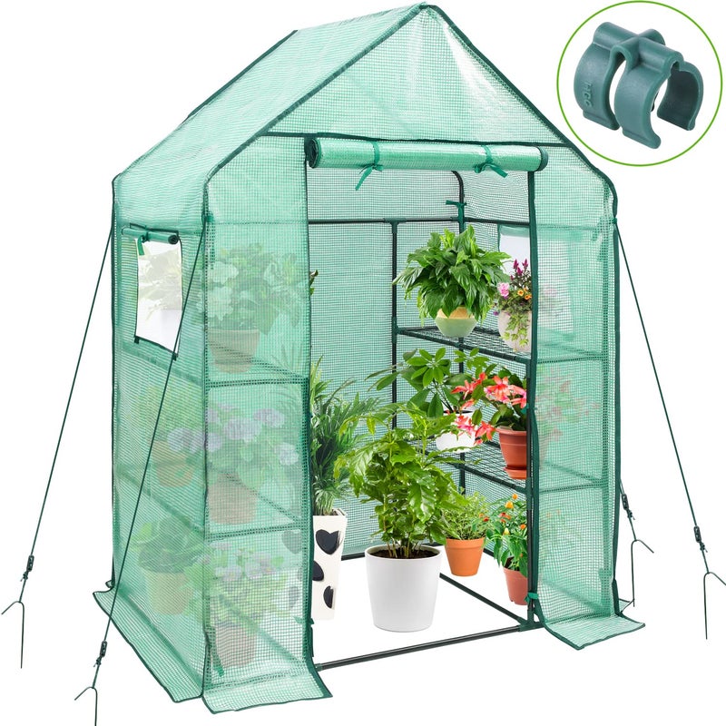 Ohuhu Greenhouse for Outdoors with Mesh Side Windows, 3 Tiers 4 Shelves Small Walk-In Green House Plant Stands Plastic PE Cover Outside Portable Warm House for Seedling Flowers Growing, 4.8x2.5x6.4 FT - Image 1
