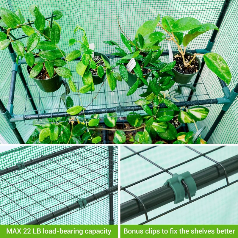 Ohuhu Greenhouse for Outdoors with Mesh Side Windows, 3 Tiers 4 Shelves Small Walk-In Green House Plant Stands Plastic PE Cover Outside Portable Warm House for Seedling Flowers Growing, 4.8x2.5x6.4 FT - Image 4