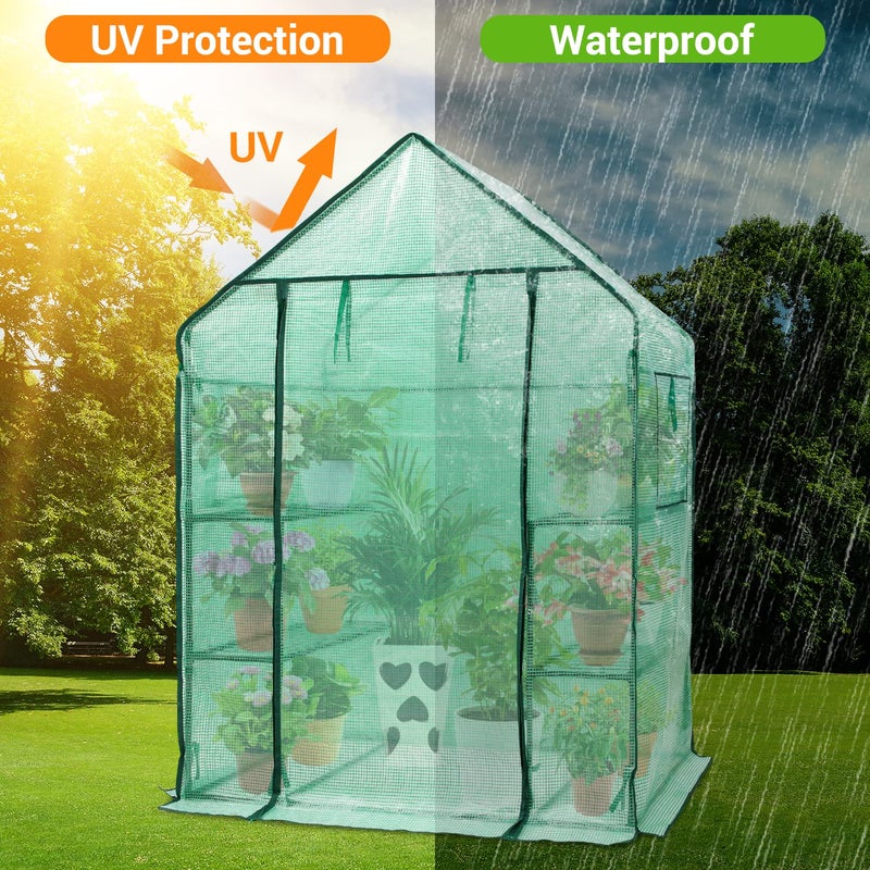 Ohuhu Greenhouse for Outdoors with Mesh Side Windows, 3 Tiers 4 Shelves Small Walk-In Green House Plant Stands Plastic PE Cover Outside Portable Warm House for Seedling Flowers Growing, 4.8x2.5x6.4 FT - Image 3