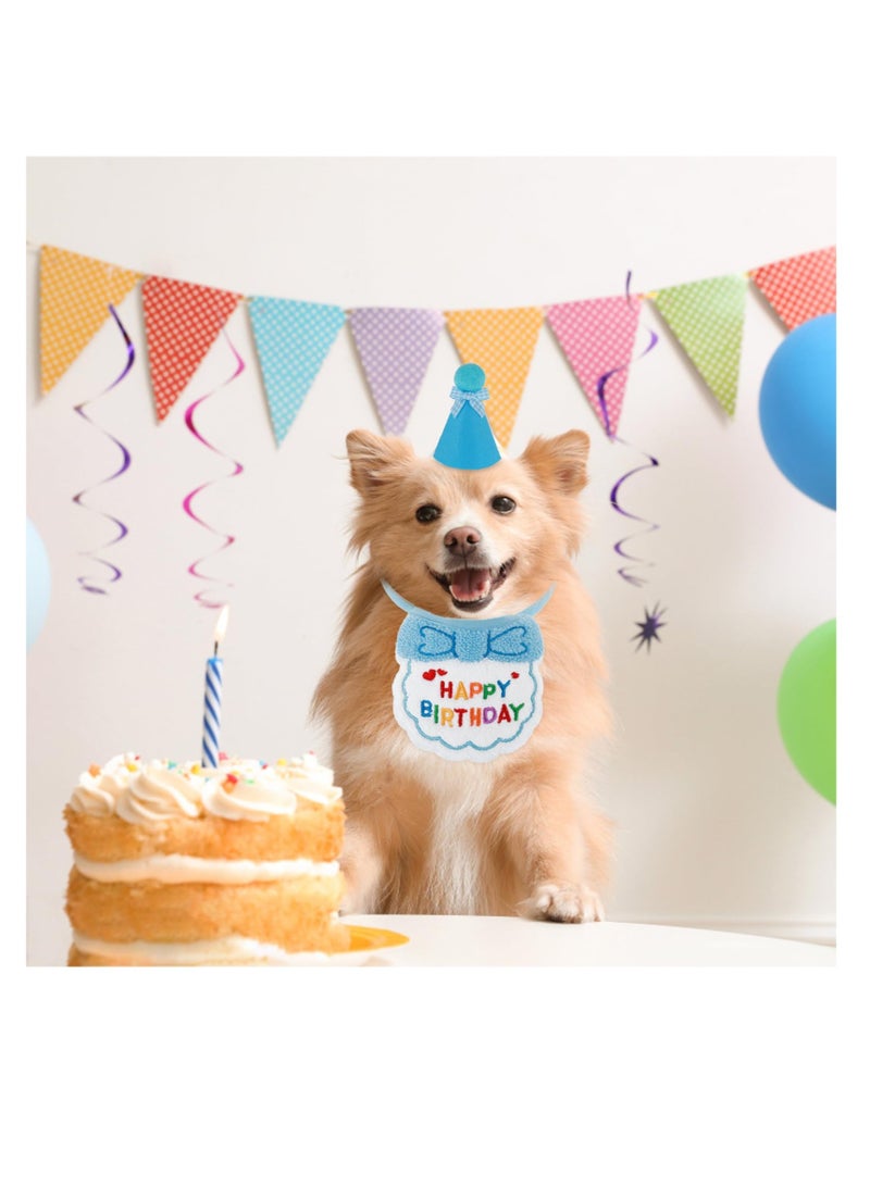 2 PCS Pet Dog Cat Birthday Hat Scarf Set, Pet Costumes Headwear Accessories, Pet Birthday Party Supplies,Suitable for Girls Boys Pet Cat Dog (Blue)