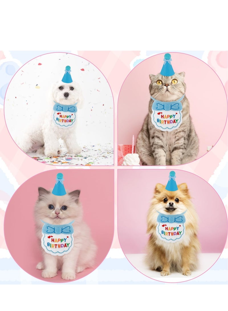 2 PCS Pet Dog Cat Birthday Hat Scarf Set, Pet Costumes Headwear Accessories, Pet Birthday Party Supplies,Suitable for Girls Boys Pet Cat Dog (Blue)