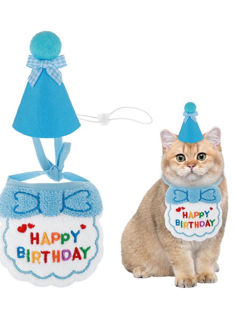 Excefore 2 PCS Pet Dog Cat Birthday Hat Scarf Set, Pet Costumes Headwear Accessories, Pet Birthday Party Supplies,Suitable for Girls Boys Pet Cat Dog (Blue) - Image 1