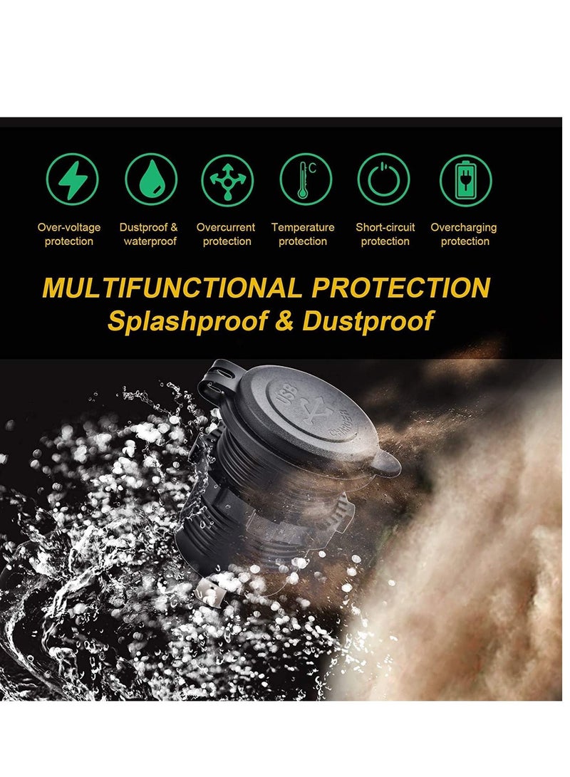 SYOSI Car Charger Socket, Quick Charge 3.0 Dual USB Outlet 36W 12V/24V Motorcycle with Touch Switch Fast with 10A Wire Fuse Waterproof for Truck Boat Bus Golf Cart (cyan-blue) - Image 4