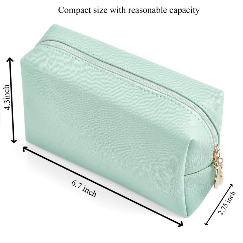 Sohynca Pu Leather Cosmetic Bag For Women Minimalism Makeup Bag For Daily Use Portable Storage Purse Small Neat Cosmetic Pouch Water-Resistant Toiletry Bag For Travel (Green) - Image 2