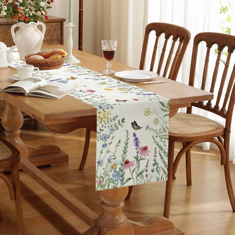 ONFAON Spring Decorations for Home,Daisy Eucalyptus Lavender Floral Leaves Summer Table Runner,Seasonal Spring Kitchen Dining Table Decoration for Home Party Decor 13x72 Inch - Image 2