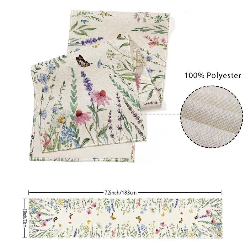 ONFAON Spring Decorations for Home,Daisy Eucalyptus Lavender Floral Leaves Summer Table Runner,Seasonal Spring Kitchen Dining Table Decoration for Home Party Decor 13x72 Inch - Image 3