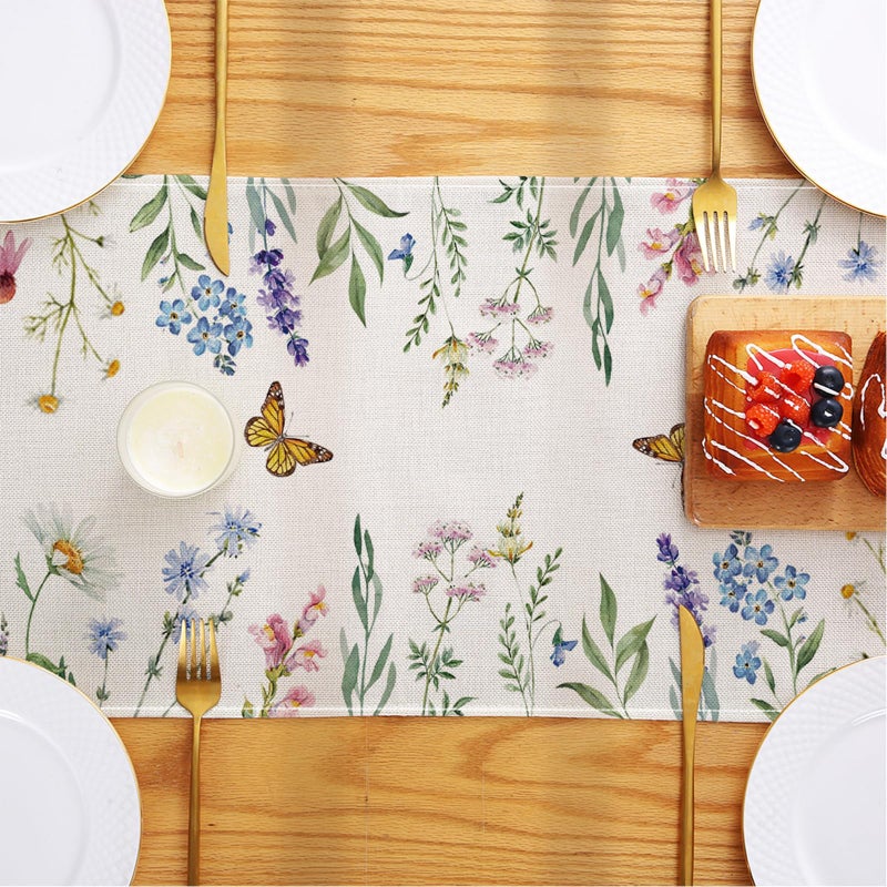 ONFAON Spring Decorations for Home,Daisy Eucalyptus Lavender Floral Leaves Summer Table Runner,Seasonal Spring Kitchen Dining Table Decoration for Home Party Decor 13x72 Inch - Image 4