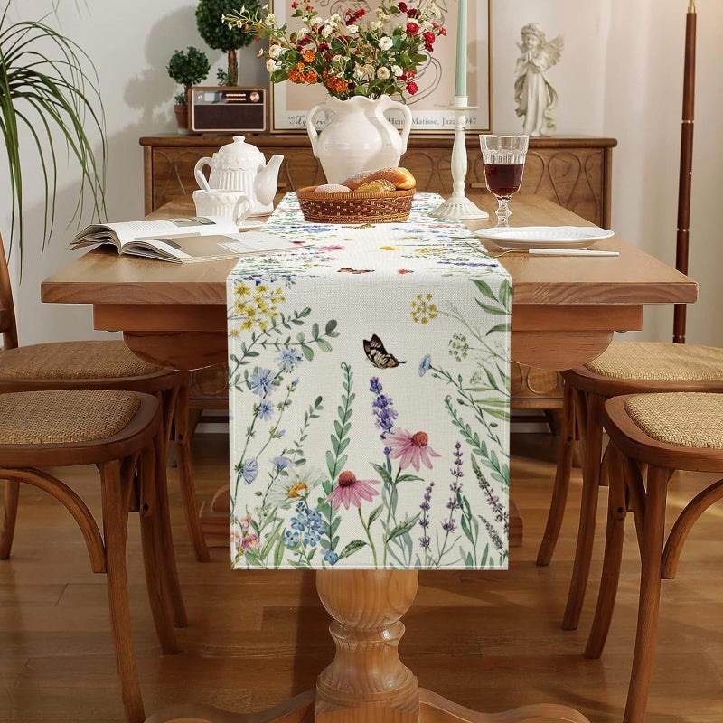 ONFAON Spring Decorations for Home,Daisy Eucalyptus Lavender Floral Leaves Summer Table Runner,Seasonal Spring Kitchen Dining Table Decoration for Home Party Decor 13x72 Inch - Image 5