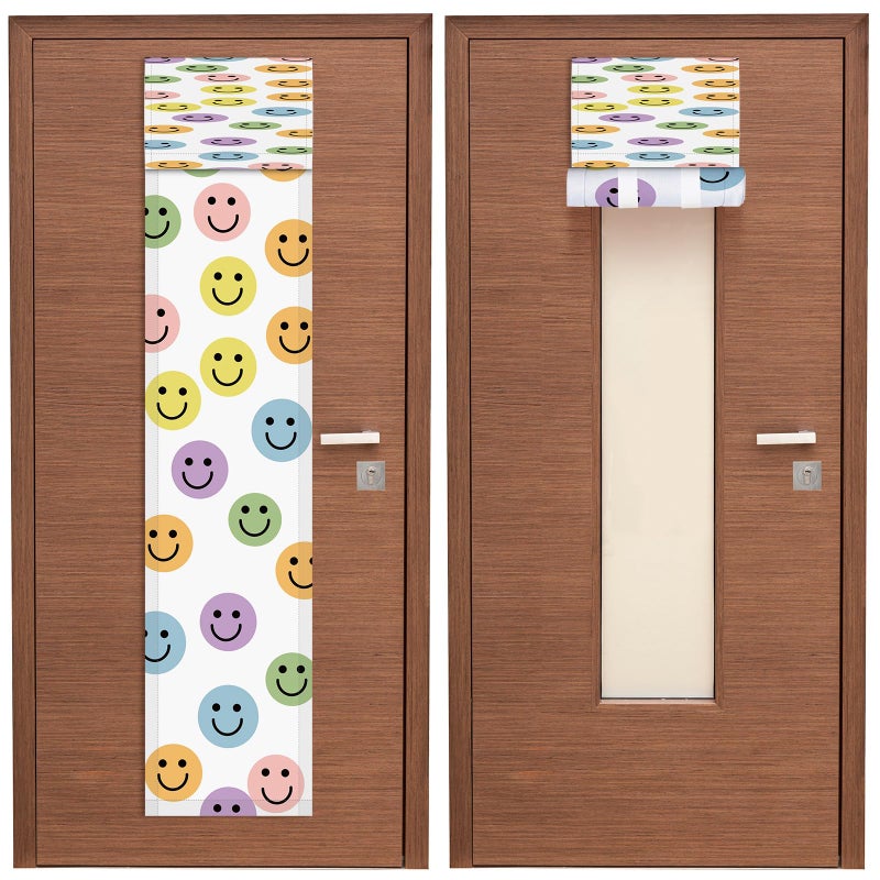 FuWeave 2 Pcs Classroom Door Window Cover Curtains Blackout Lockdown Shades for Doors Window Room Covering Darkening Blackout Roller Drapes for Teacher Office Nursery Decor 8 x 36 Inch (Smile Color) - Image 1