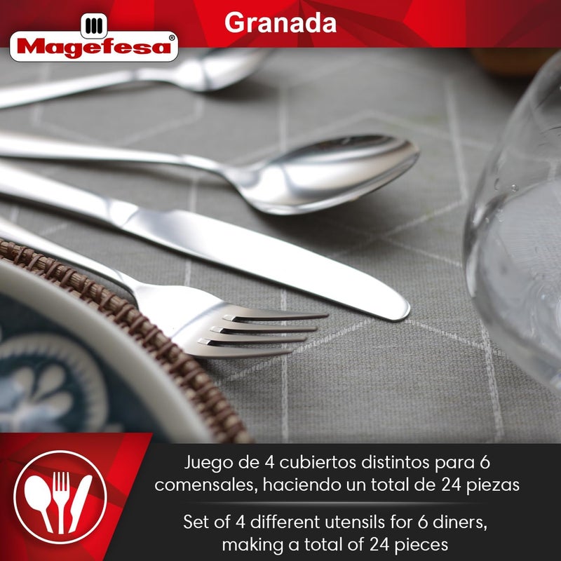 Magefesa MAGEFESA Granada 24Piece Silverware Set  Premium 1810 Stainless Steel Flatware for 6 Elegant  Durable GiftReady Blue Box Included - Image 4