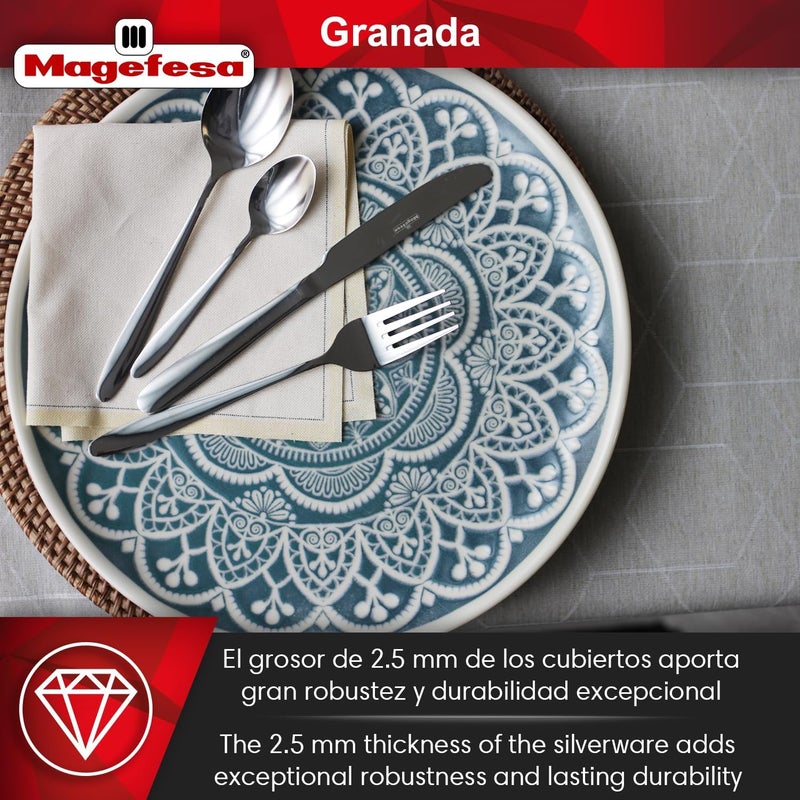 Magefesa MAGEFESA Granada 24Piece Silverware Set  Premium 1810 Stainless Steel Flatware for 6 Elegant  Durable GiftReady Blue Box Included - Image 3