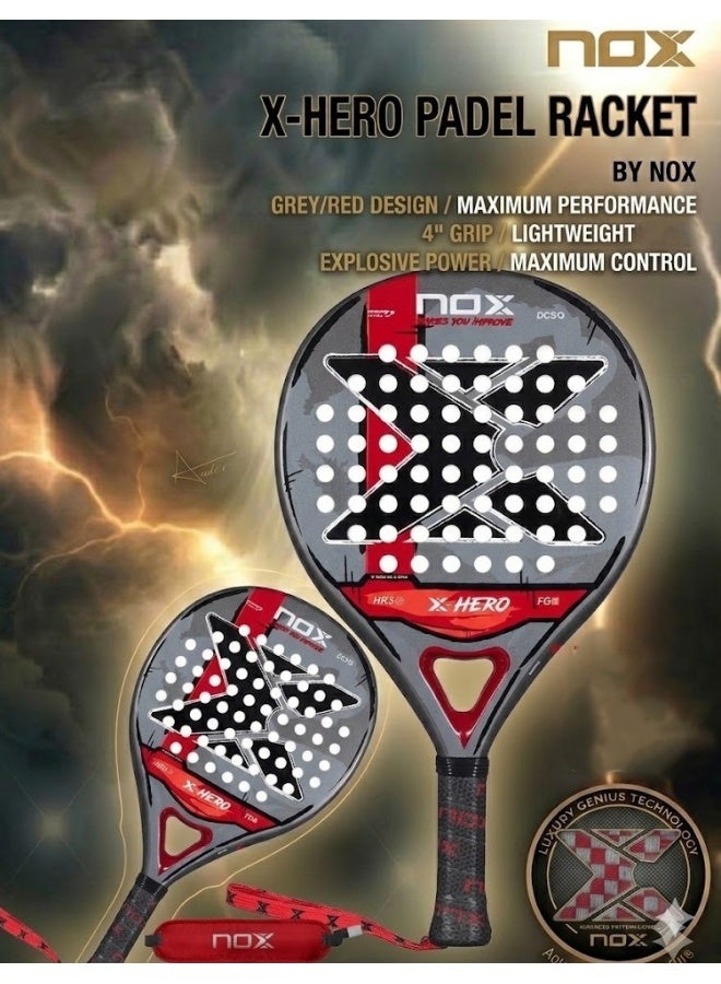 NOX X-Hero Padel Racket – 4” Grip, Lightweight Round Shape, Soft Feel Control for Beginners & Intermediate Players, Red - Image 1