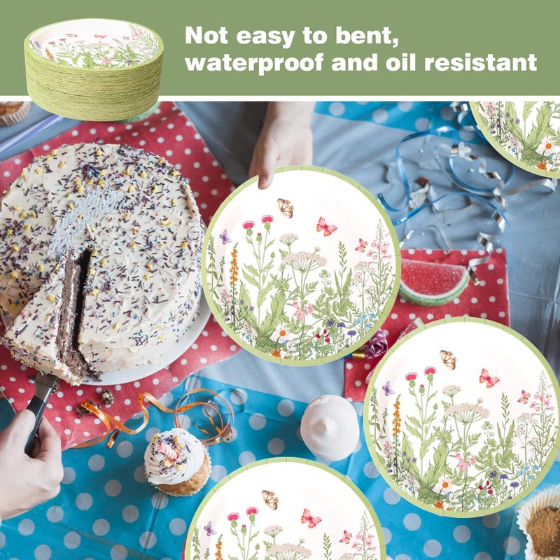 BHHQHH 100pcs Floral Paper Plates 9 inch Wildflower Party Plates Disposable Spring Summer Dinner Paper Plate for Birthday Wedding Baby Shower Tea Party Bridal Shower - Image 4