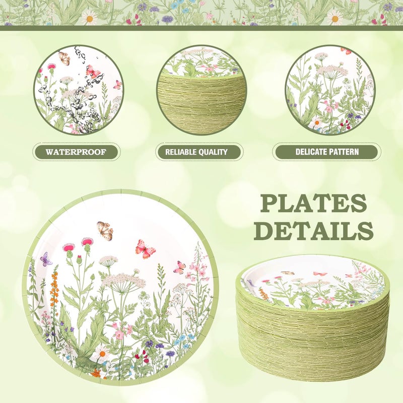BHHQHH 100pcs Floral Paper Plates 9 inch Wildflower Party Plates Disposable Spring Summer Dinner Paper Plate for Birthday Wedding Baby Shower Tea Party Bridal Shower - Image 3