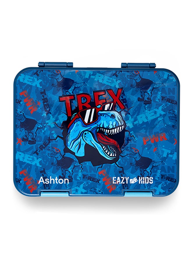 Eazy Kids - Personalized 6 & 4 Convertible Bento Lunch Box with Sandwich Cutter Set - T-Rex Blue - Image 1