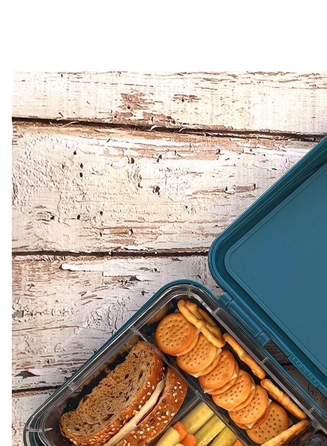 Eazy Kids - Personalized 6 & 4 Convertible Bento Lunch Box with Sandwich Cutter Set - T-Rex Blue - Image 3