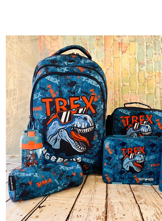 Eazy Kids - Personalized 6 & 4 Convertible Bento Lunch Box with Sandwich Cutter Set - T-Rex Blue - Image 4
