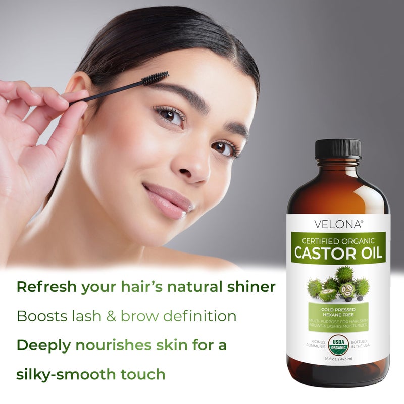 velona USDA Certified Organic Castor Oil â€“ 16 fl oz in Glass Bottle | Cold-Pressed, Hexane-Free, USP Grade | Promotes Hair Growth, Eyelash & Eyebrow Enhancement | Bottled in USA - Image 5