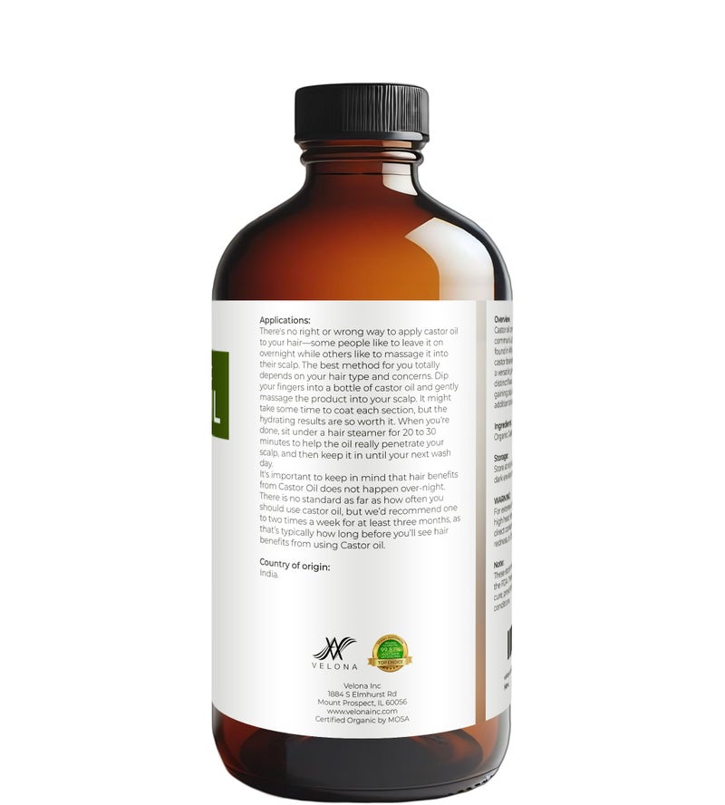 velona USDA Certified Organic Castor Oil â€“ 16 fl oz in Glass Bottle | Cold-Pressed, Hexane-Free, USP Grade | Promotes Hair Growth, Eyelash & Eyebrow Enhancement | Bottled in USA - Image 4