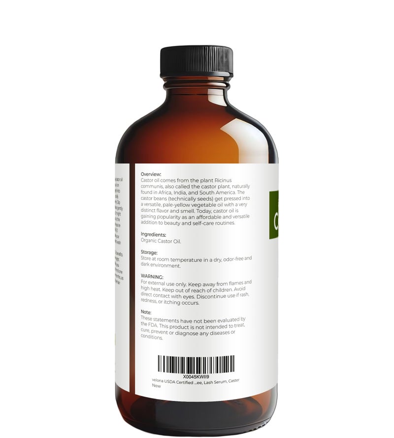 velona USDA Certified Organic Castor Oil â€“ 16 fl oz in Glass Bottle | Cold-Pressed, Hexane-Free, USP Grade | Promotes Hair Growth, Eyelash & Eyebrow Enhancement | Bottled in USA - Image 3