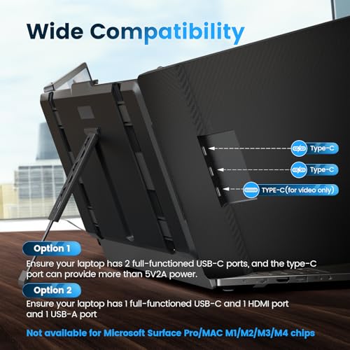 domyfan دوميفان 14" موسع شاشة اللابتوب، شاشة محمولة ثلاثية FHD 1080P IPS، HDMI/USB-A/Type-C لويندوز، ماك، أندرويد، كروم، سويتش و PS5، تعمل مع لابتوبات 13.3"-17" - Image 4