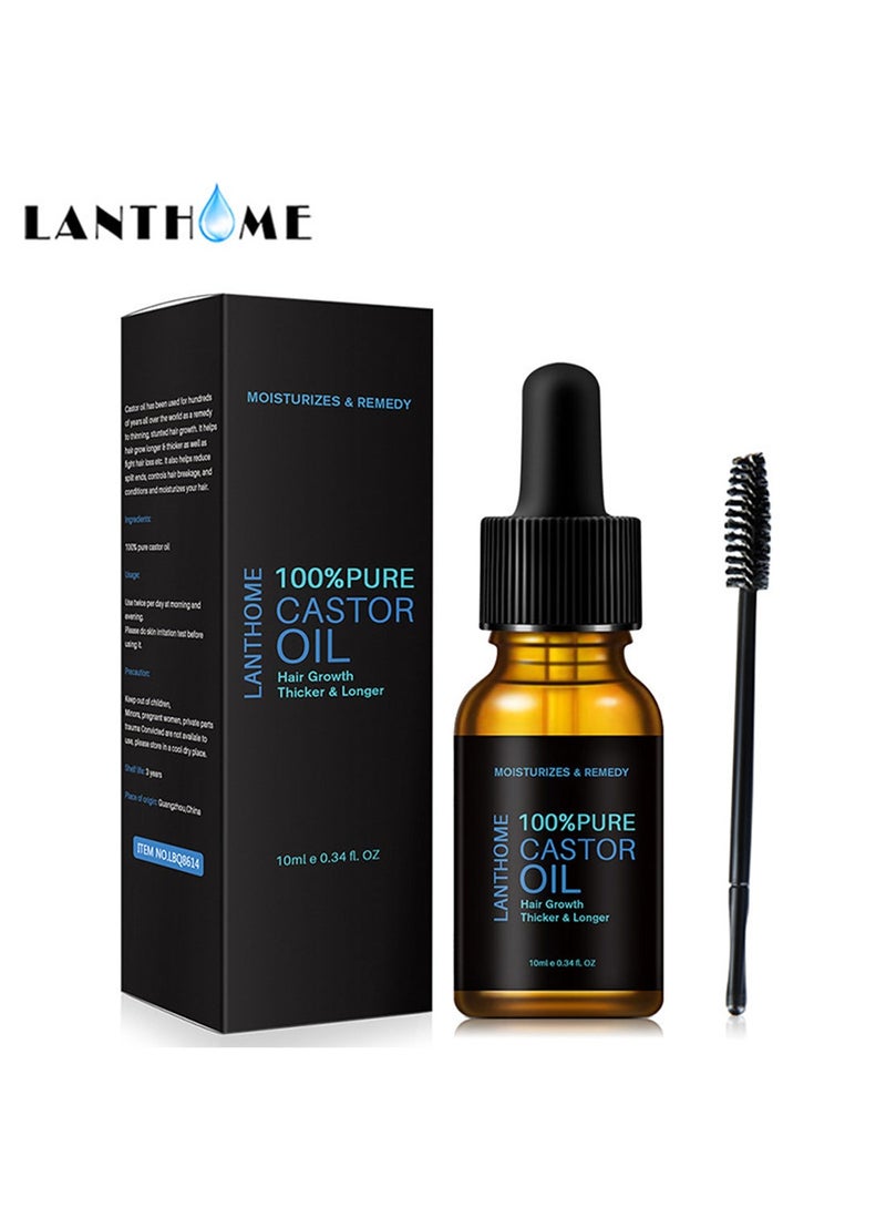 Lanthome 100% زيت الخروع النقي، زيت شعر الخروع، زيت نمو الشعر، يحفز النمو الصحي للرموش والحواجب والشعر، لشعر أكثر كثافة وطولًا 10 مل - Image 1