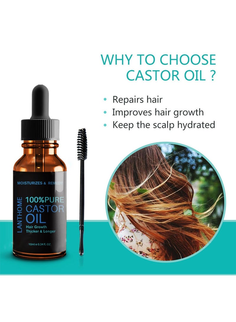 Lanthome 100% زيت الخروع النقي، زيت شعر الخروع، زيت نمو الشعر، يحفز النمو الصحي للرموش والحواجب والشعر، لشعر أكثر كثافة وطولًا 10 مل - Image 3