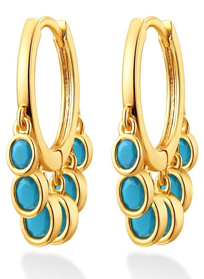 BENEIGE Gold Dangle Huggie Hoop Earrings for Women 14k Gold Plated Dainty Dangle Hoops Earrings Boho Beach Handmade Hypoallergenic Jewelry Gift, 10mm, Brass, No Gemstone - Image 1
