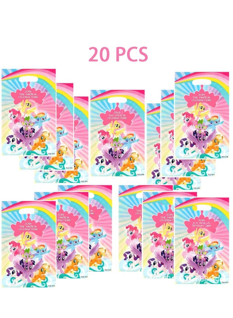 ماي ليتل بوني ٢٠ قطعة من لوازم حفلة عيد الميلاد ذات طابع الكرتون "حصانتي الصغيرة"، أكياس حلوى كرتونية، حقائب كتف، أكياس هدايا للأطفال، زينة حفلات عيد الميلاد للبالغين