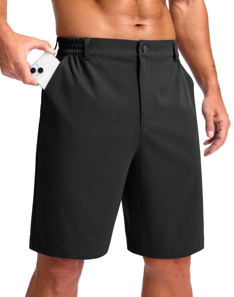 Pudolla Men's Lightweight Dress Shorts 11" Long Golf Shorts with 3 Pockets Stretch Quick Dry for Casual Travelï¼ˆBlack L - Image 1