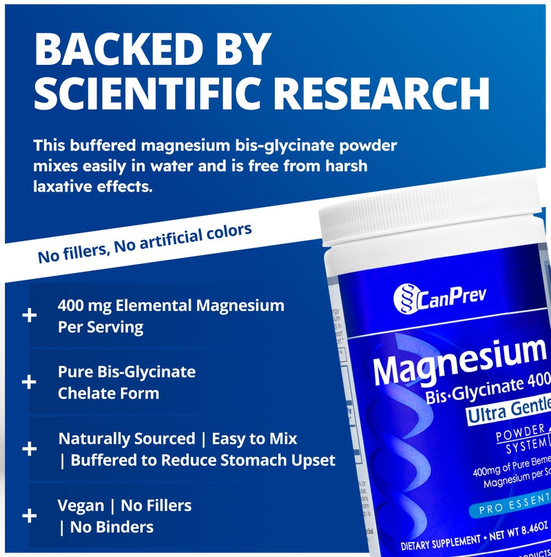 CanPrev Magnesium Bisglycinate 400 Ultra Gentle Powder 240g 48 Servings, 400mg Elemental Magnesium Per Scoop, Supports Restful Nights, Muscle Function, Gentle on Digestion, Vegan, Non-GMO, Gluten-Free - Image 3