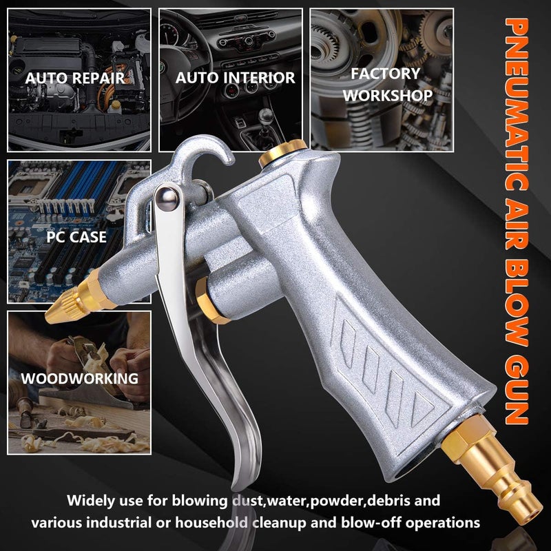 JASTIND Industrial Air Blow Gun with Brass Adjustable Air Flow Nozzle and 2 Steel Air flow Extension, Pneumatic Air Compressor Accessory Tool Dust Cleaning Air Blower Gun-2 Pack - Image 5