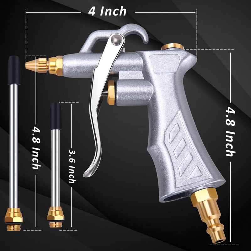 JASTIND Industrial Air Blow Gun with Brass Adjustable Air Flow Nozzle and 2 Steel Air flow Extension, Pneumatic Air Compressor Accessory Tool Dust Cleaning Air Blower Gun-2 Pack - Image 3