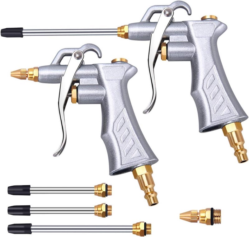 JASTIND Industrial Air Blow Gun with Brass Adjustable Air Flow Nozzle and 2 Steel Air flow Extension, Pneumatic Air Compressor Accessory Tool Dust Cleaning Air Blower Gun-2 Pack - Image 1