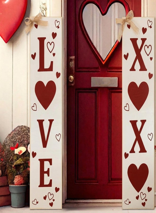 Memorywuu 2 Pcs Valentine's Day Porch Sign Love Heart Welcome Wooden Door Sign Hanging Valentine's Day Decorations Outdoor Indoor Decor for Patio Front Door Wall Yard Holiday Party Decor - Image 1