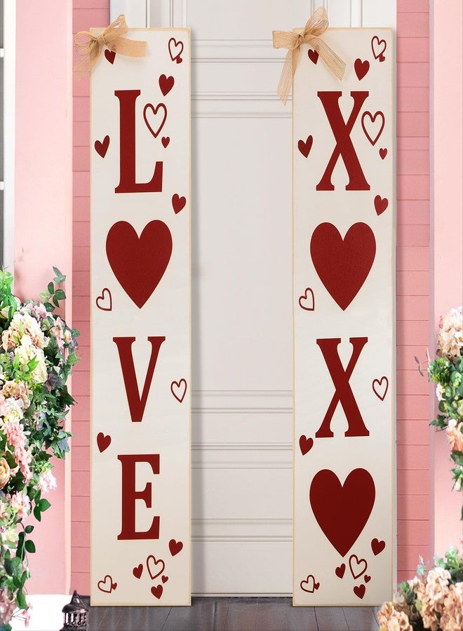 Memorywuu 2 Pcs Valentine's Day Porch Sign Love Heart Welcome Wooden Door Sign Hanging Valentine's Day Decorations Outdoor Indoor Decor for Patio Front Door Wall Yard Holiday Party Decor - Image 2
