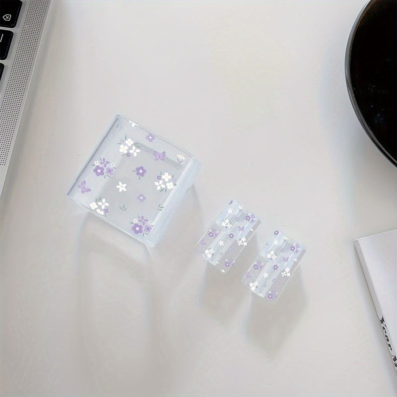 Fresh Purple Floral Pattern TPU Charger And Cable Protector Set 3 Piece Transparent Charging Accessory Kit For iPhone Compatible With 18W 20W Adapters Cable Protection Cases For iPhone 13 14 15 Chargers Durable Floral Patterned Transparent Covers For Gifting - Image 3