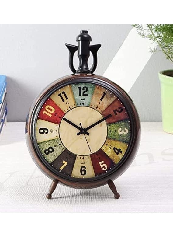 ANTIQUE NAUTICAL CREATIONS - 6 Inch Clock Colorfull dial Table Clock Antique Wooden Base dial 4 inch Brown Colour Desk Clock - Image 1