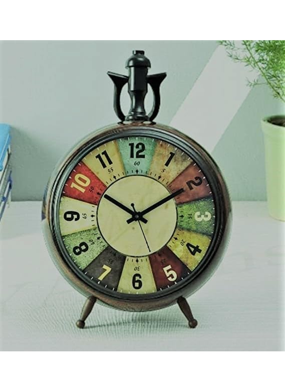 ANTIQUE NAUTICAL CREATIONS - 6 Inch Clock Colorfull dial Table Clock Antique Wooden Base dial 4 inch Brown Colour Desk Clock - Image 1
