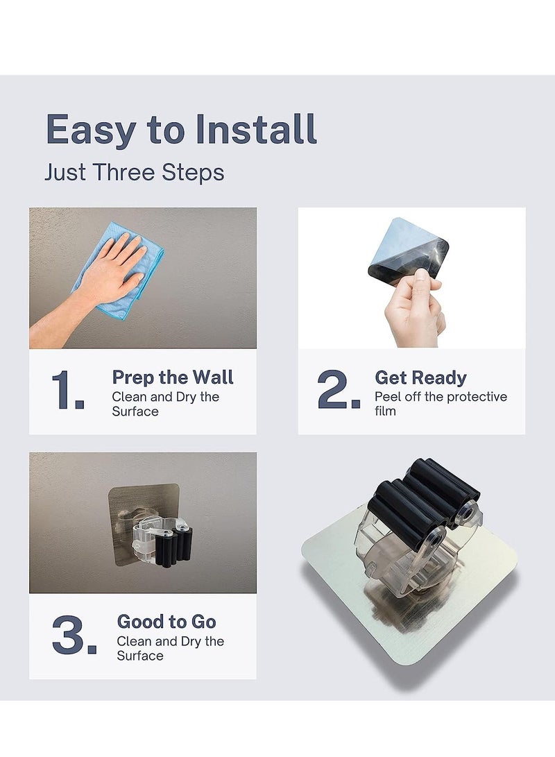دوبكارت حامل ممسحة مكنسة ، 4 عبوات قابض مكنسة تحمل ذاتية اللصق قابلة لإعادة الاستخدام بدون حفر فائقة الانزلاق ، رف تخزين مثبت على الحائط لتخزين وتنظيم منزلك ، وخزانة ملابس المطبخ - Image 3