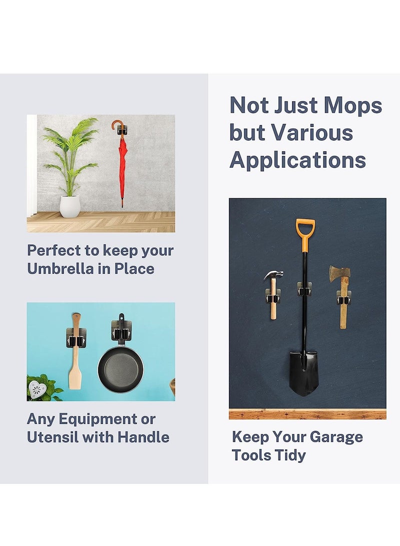 دوبكارت حامل ممسحة مكنسة ، 4 عبوات قابض مكنسة تحمل ذاتية اللصق قابلة لإعادة الاستخدام بدون حفر فائقة الانزلاق ، رف تخزين مثبت على الحائط لتخزين وتنظيم منزلك ، وخزانة ملابس المطبخ - Image 5