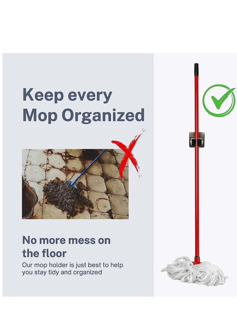 دوبكارت حامل ممسحة مكنسة ، 4 عبوات قابض مكنسة تحمل ذاتية اللصق قابلة لإعادة الاستخدام بدون حفر فائقة الانزلاق ، رف تخزين مثبت على الحائط لتخزين وتنظيم منزلك ، وخزانة ملابس المطبخ - Image 4